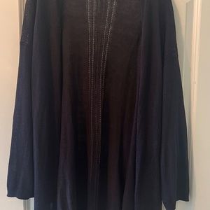 Talbots Pointelle Knit Open Cardigan Navy 2X